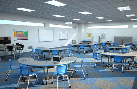 Classroom with rolling chairs